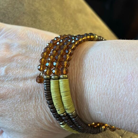 Vintage‎ Brown Beaded Wire Wrap Bracelet with Thread Spun Accents. - Picture 4 of 7